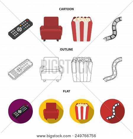 Control Panel, An Armchair For Viewing, Popcorn.films And Movies Set Collection Icons In Cartoon, Ou