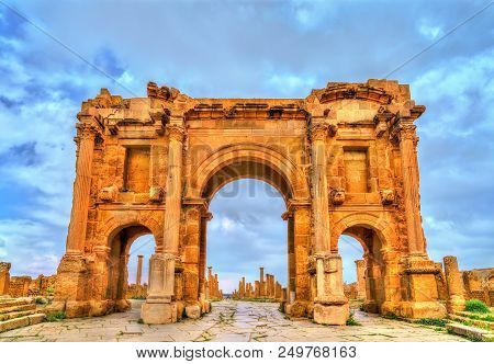 Trajan Arch Within The Ruins Of Timgad In Algeria.