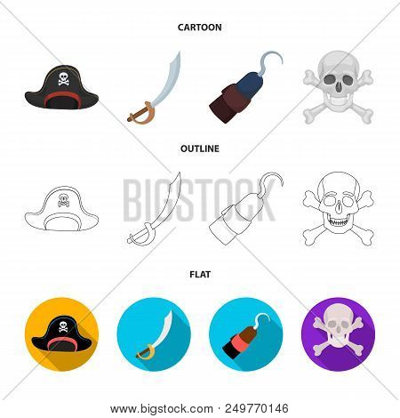 Pirate, Bandit, Cap, Hook .pirates Set Collection Icons In Cartoon, Outline, Flat Style Vector Symbo