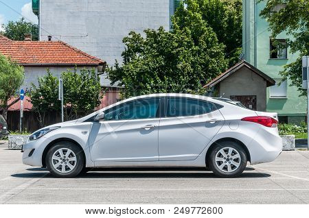 Novi Sad, Serbia. July - 13. 2018. New White Luxurious Hyundai Elantra Limousine Hatchback 2.0 Sport