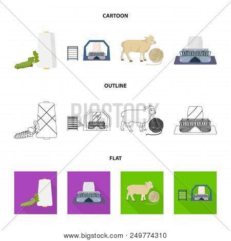 Cotton, Coil, Thread, Pest, And Other  Icon In Cartoon, Outline, Flat Style. Textiles, Industry Gear
