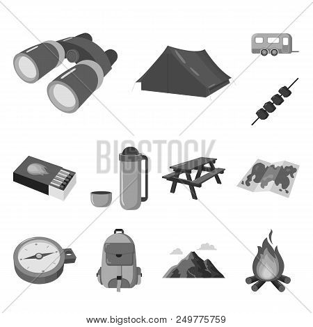 Rest In The Camping Monochrome Icons In Set Collection For Design. Camping And Equipment Vector Symb