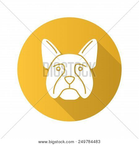 French Bulldog Flat Design Long Shadow Glyph Icon. Frenchie. Utility Dog Breed. Vector Silhouette Il