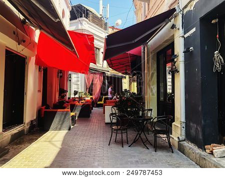 Tbilisi, Georgia - July 10, 2018: Outdoor Cafes In The Shardeni Street Of Old Town Tbilisi, Georgia