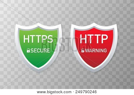 Http And Https Protocols. Safe And Secure Wev Browsing. Vector Stock Illustration.