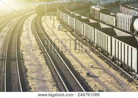 Empty Railway Cars For Transportation Of Bulk Cargo, Top View