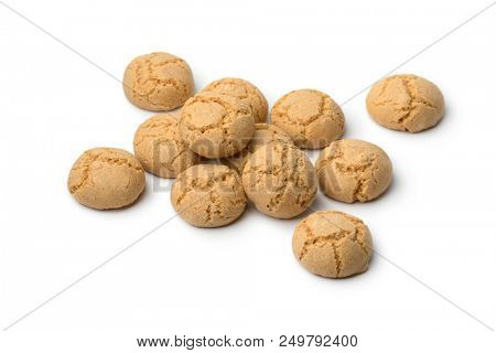 Fresh Italian Amarettini cookies isolated on white background