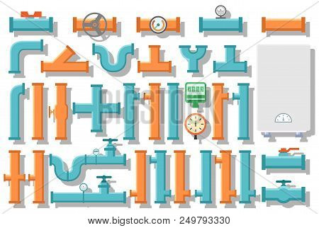 Pipe And Water Supply Equipment Set On White Background