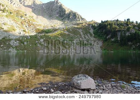 Stellune Lake. Lagorai Mountain Range In The Eastern Alps In Trentino, Italy