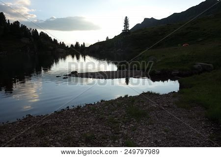 Stellune Lake. Lagorai Mountain Range In The Eastern Alps In Trentino, Italy