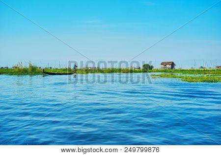 Expance Of Inle Lake With A View On Floating Farms And Stilt Houses Of Intha Village, Myanmar.