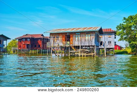 The Timber Houses On Stilts On Inle Lake Are Traditional For Local Villagers, Inpawkhon, Myanmar.