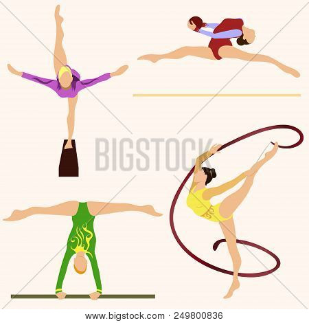 Performance Gymnasts, Icon, Vector. Sport, Training, Girls