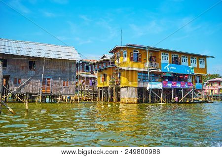 Inpawkhon, Myanmar - February 18, 2018: Inle Lake Boasts Numerous Scenic Villages With Traditional S