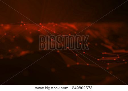 Abstract Background Of Lines And Dots, Low Poly Mesh. Concept Cloud Internet Connections Technology 