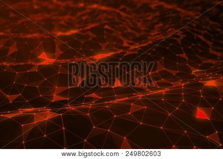 Abstract Background Of Lines And Dots, Low Poly Mesh. Concept Cloud Internet Connections Technology 