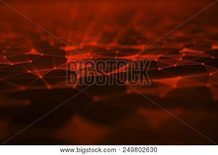 Abstract Background Of Lines And Dots, Low Poly Mesh. Concept Cloud Internet Connections Technology 