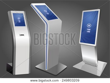 Three Promotional Interactive Information Kiosk, Advertising Display, Terminal Stand, Touch Screen D