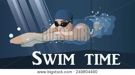 Swimmers In Competition, Swim, Sport, Vector. Summer, Water, Sea. Eps