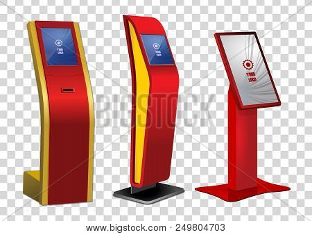 Three Red Promotional Interactive Information Kiosk, Advertising Display, Terminal Stand, Touch Scre