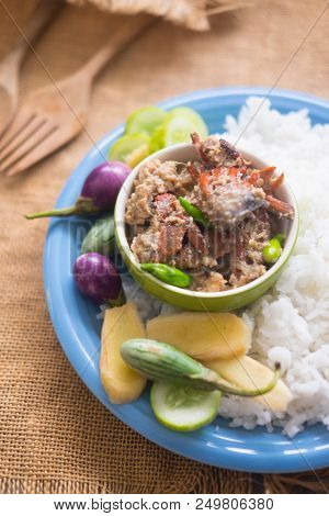 Soy Bean Paste With Mince Pork And Crab  With Coconut Milk In The Bowl.