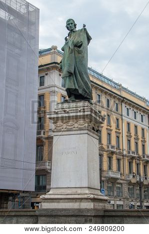 Milan, Italy - May 31, 2018: Monument To Giuseppe Parini In The Piazza Cordusio, Milan.