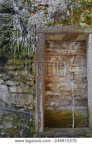 A Door In An Abandoned Building In The Hill Village Of Casso In Winter Friuli Venezia Giulia, North 
