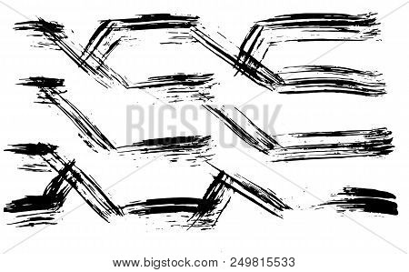 Grunge Pattern. Abstract Dry Brush Strokes Background. Black And White Hand Drawn Crankle Texture. V