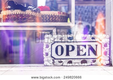 Open Sign In Clothing Store. Bali Island.