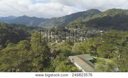 Aerial View Town Of Sagada, Located In The Mountainous Province Of Philippines. City In The Valley A