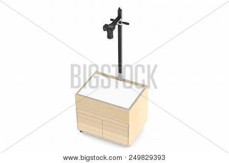 Photostudio. A Table With An Illumination And A Tripod For Shooting Subjects From Above With An Isol