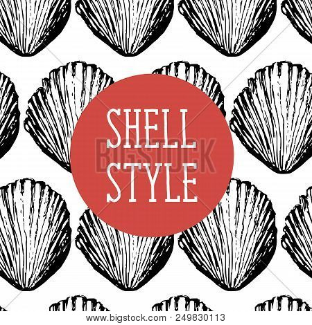 Shell Style Vector Pattern Black Ocean Sea Illustration Design