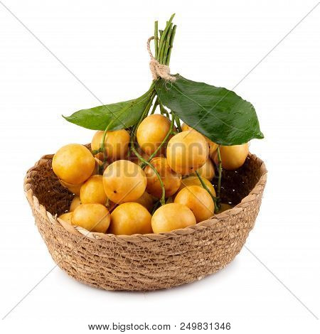 Rambeh Tropical Fruit With Leaf Isolated On White Background