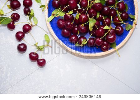 Fruits, Berries, Healthy Food Concept. Ripe Cherries, Top View