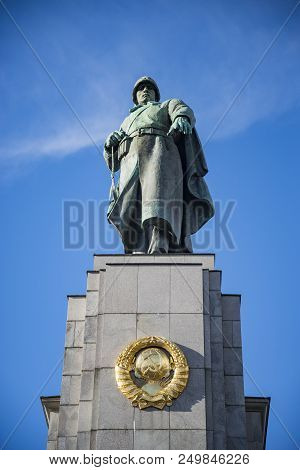 Berlin - April 2: Soviet War Memorial In Berlin Tiergarten, Germany. Monument Of Soviet Soldiers On 