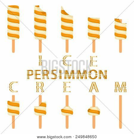 Vector Illustration Logo For Natural Persimmon Ice Cream On Stick. Ice Cream Pattern Consisting Of S