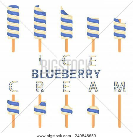 Vector Illustration Logo For Natural Blueberry Ice Cream On Stick. Ice Cream Pattern Consisting Of S