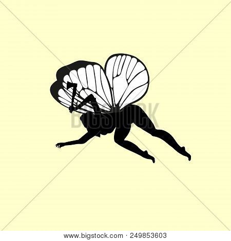 Silhouette Cute Girl Fairie With The Axe. Woman Look Vector, As There S An Illustration With Wings.