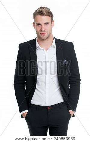 Ambitious Businessman Isolated On White. Ambitious Businessman In Formal Suit. All Is Possible For A