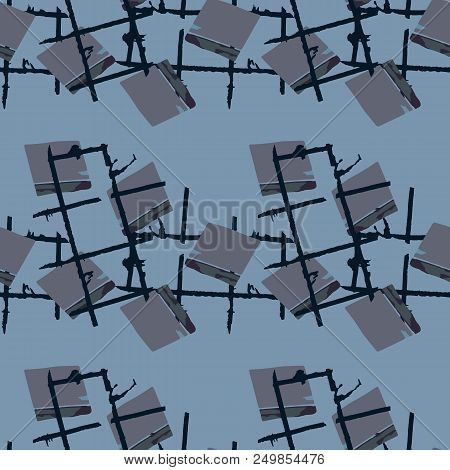 Military Camouflage Seamless Pattern In Shades Of Green And Dusty Blue Colors. Square Grid Ufo Camo 