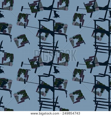 Military Camouflage Seamless Pattern In Shades Of Green And Dusty Blue Colors. Square Grid Ufo Camo 