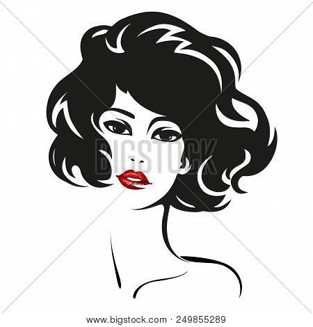 Woman Face. Vector Fashion Portrait Of Pretty Girl With Red Lips For Your Design