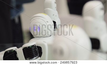 High Technology Future And Science Concept. Smart Humanoid Robots Dancing. Dancing Robots. Future Te