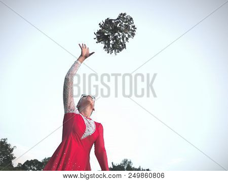 Teen Majorette Girl With Pom-poms