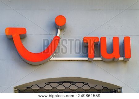 Wiesbaden, Germany - June 03 2018: Tui Logo On A Facade. Tui Group Is The Largest Travel And Tourism