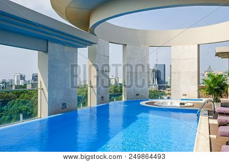 Ho Chi Minh City, Vietnam - 4 April, 2018: View From The Swimming Pool Of The Central Palace Hotel A