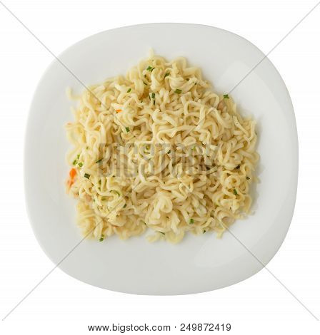 Vermicelli On A Plate Isolated On White Background. Vermicelli On A Plate Top View