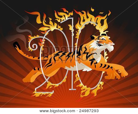 Simbolo tigre dell'anno saltare attraverso un cerchio di fuoco
