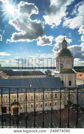 View From The Bell Tower Towards The Gate Church Of The St. Apostles Peter And Paul In The Nilov Mon