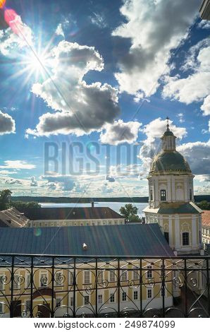 View From The Bell Tower Towards The Gate Church Of The St. Apostles Peter And Paul In The Nilov Mon